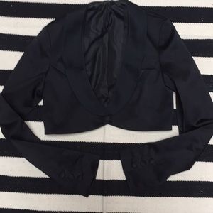 Cropped Black Tuxedo Style Jacket Formal Prom